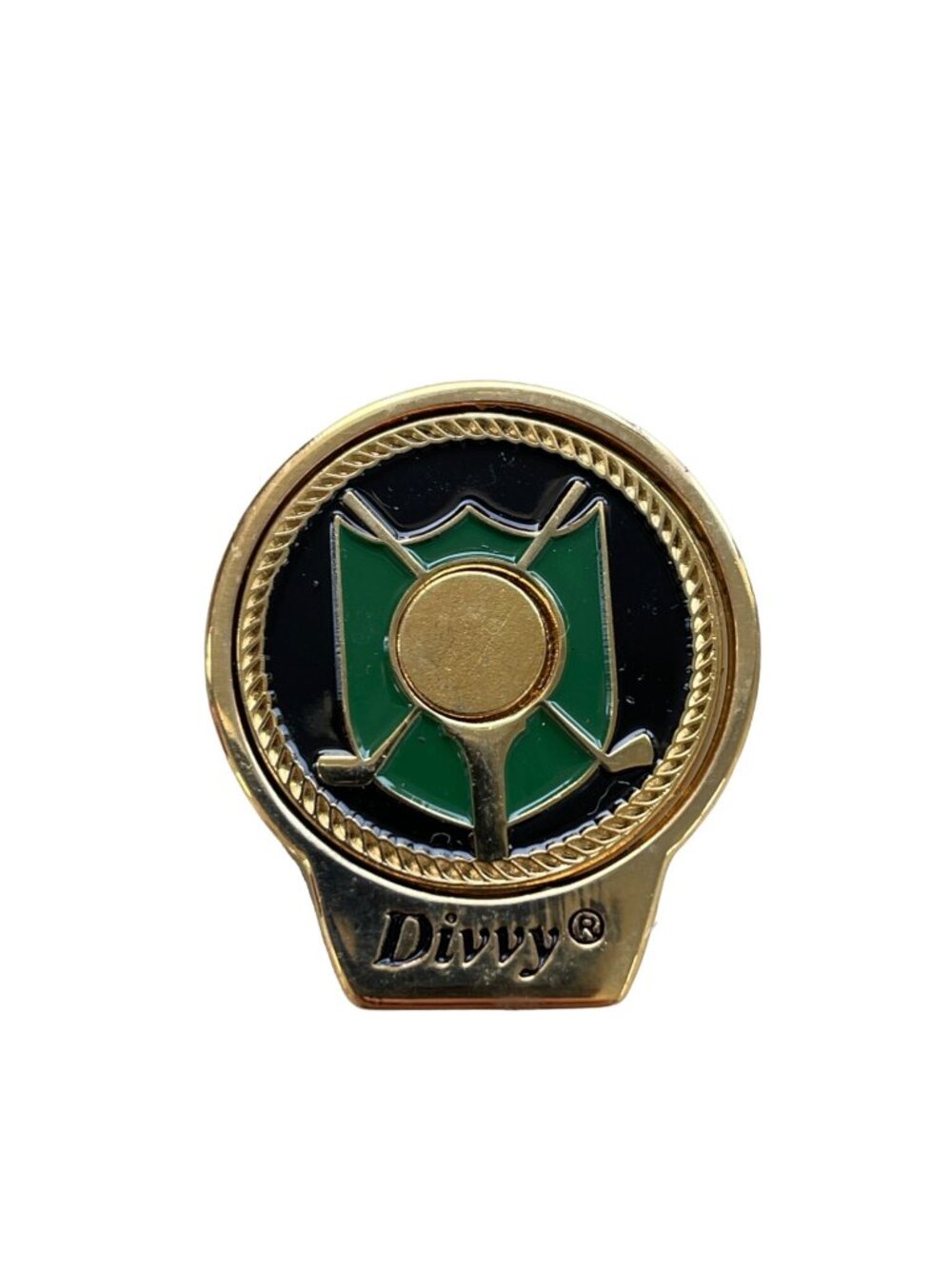 Divvy Golf Ball Marker Clip Green Black Enamel Gold Finish Lightweight Metal